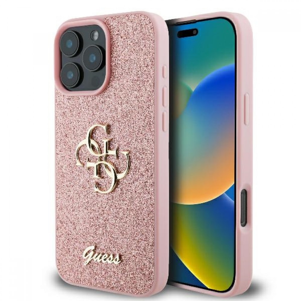 Калъфи - Калъф Guess Hardcase Fixed Glitter Big за iPhone 16 Pro Pink