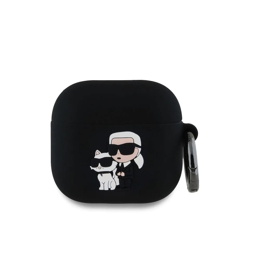 [parent_category] - Калъфи - Оригинален силиконов калъф Karl Lagerfeld 3D Logo NFT Karl & Choupette с карабинер за Apple AirPods 4