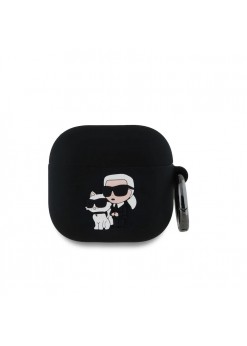 Оригинален силиконов калъф Karl Lagerfeld 3D Logo NFT Karl & Choupette с карабинер за Apple AirPods 4 | 