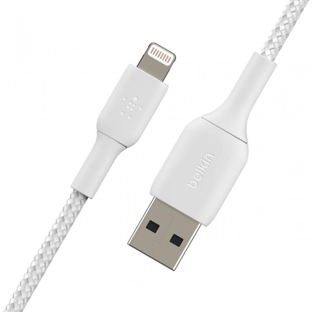 USB кабели - Кабел Belkin BOOST CHARGE Braided, Lightning to USB-A, Бял