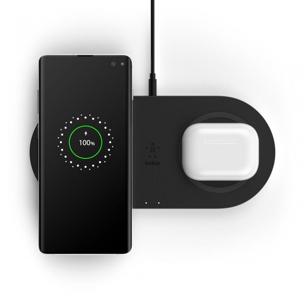 Зарядни устройствa - Поставка двойна Belkin, безжично зареждане 10W, Черен