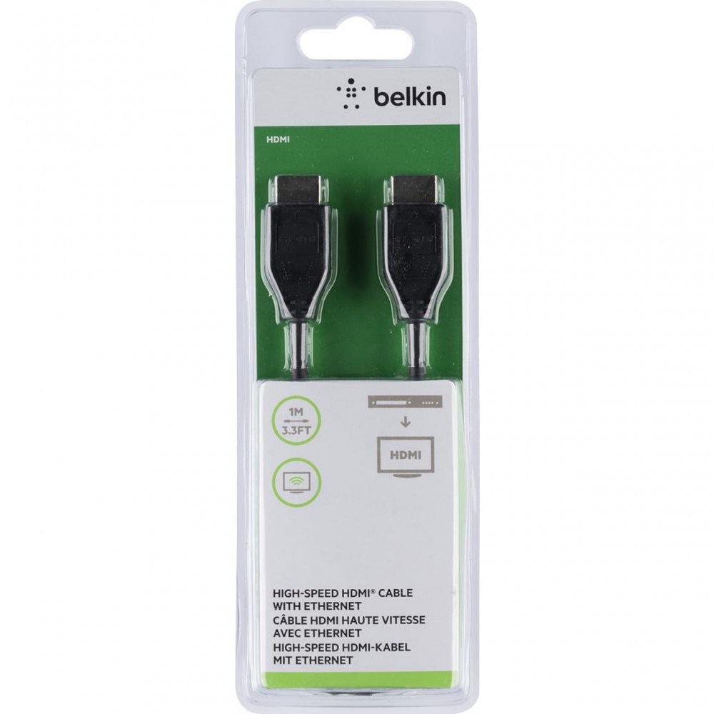 USB кабели - Кабел високоскоростен Belkin HDMI 1M с Ethernet, Черен