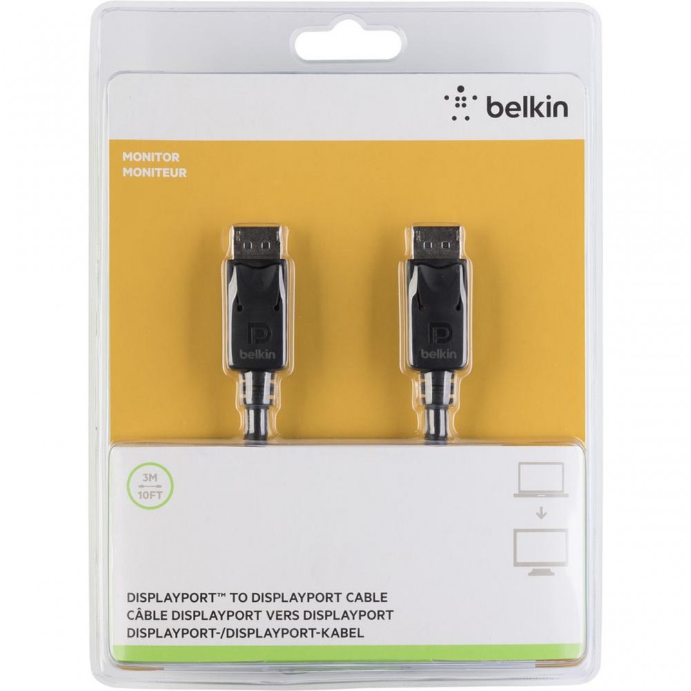 USB кабели - Кабел Belkin DisplayPort 1.2 с ключалки 4k 3M, Черен
