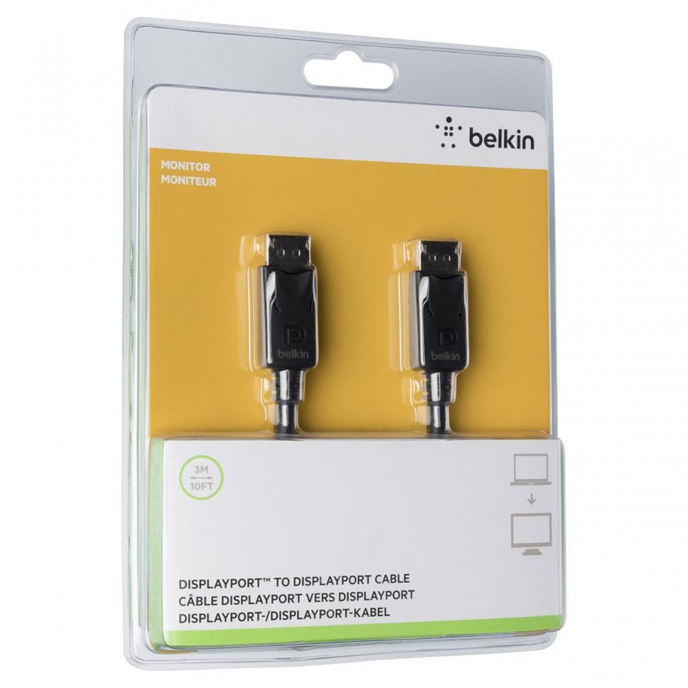 USB кабели - Кабел Belkin DisplayPort 1.2 с ключалки 4k 3M, Черен
