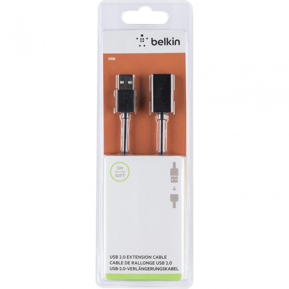 USB кабели - Кабел удължител Belkin USB Type-A Male към USB Type-A Female 3M, Черен
