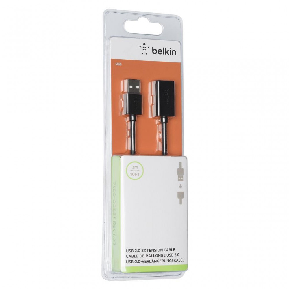 USB кабели - Кабел удължител Belkin USB Type-A Male към USB Type-A Female 3M, Черен
