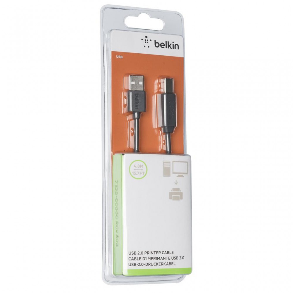 USB кабели - Кабел Belkin USB 2.0 A към USB 2.0 B 4.8M, Сив
