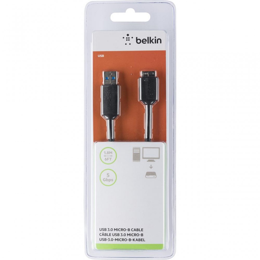 USB кабели - Кабел Belkin USB3.0 A към Micro B 1.8M, Черен