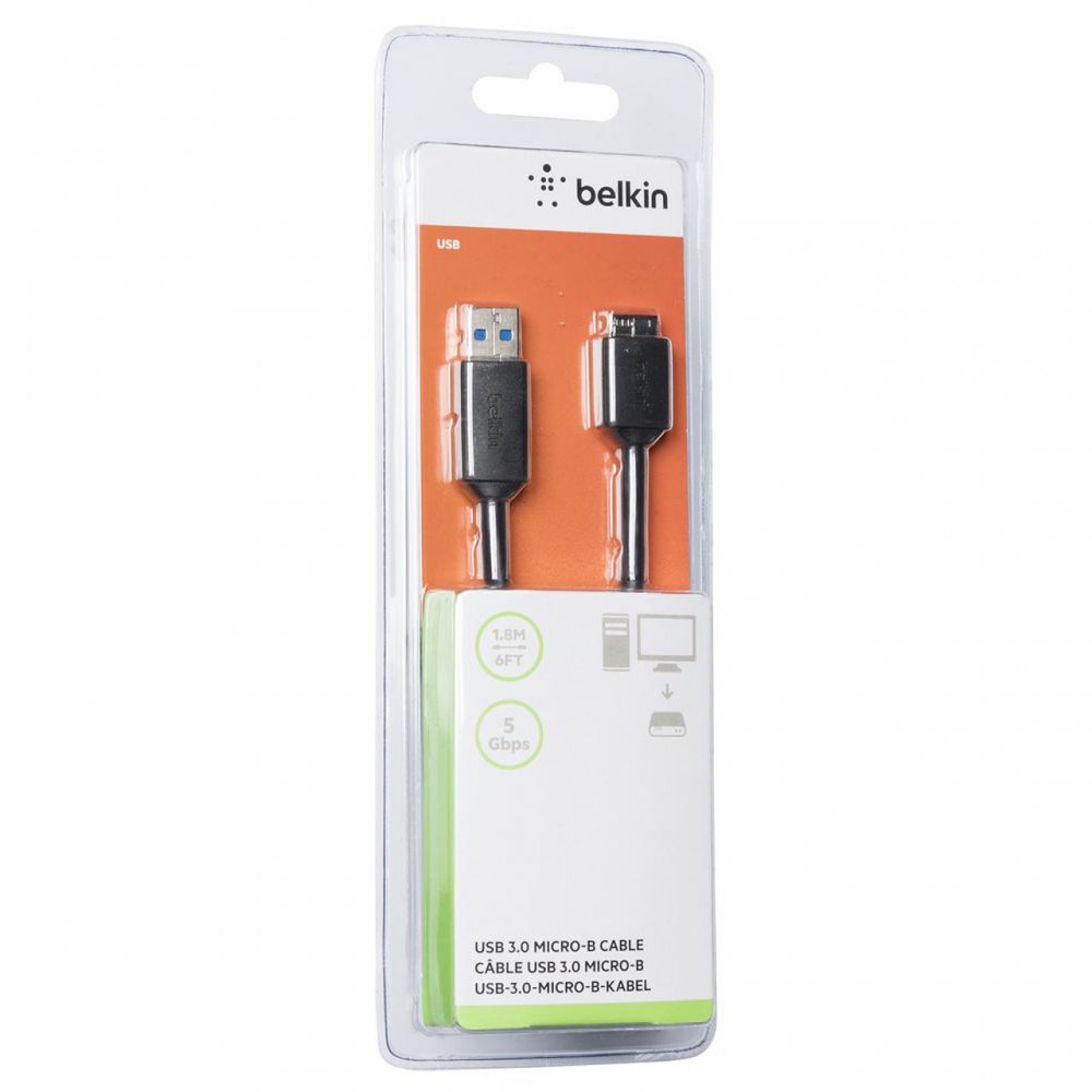 USB кабели - Кабел Belkin USB3.0 A към Micro B 1.8M, Черен