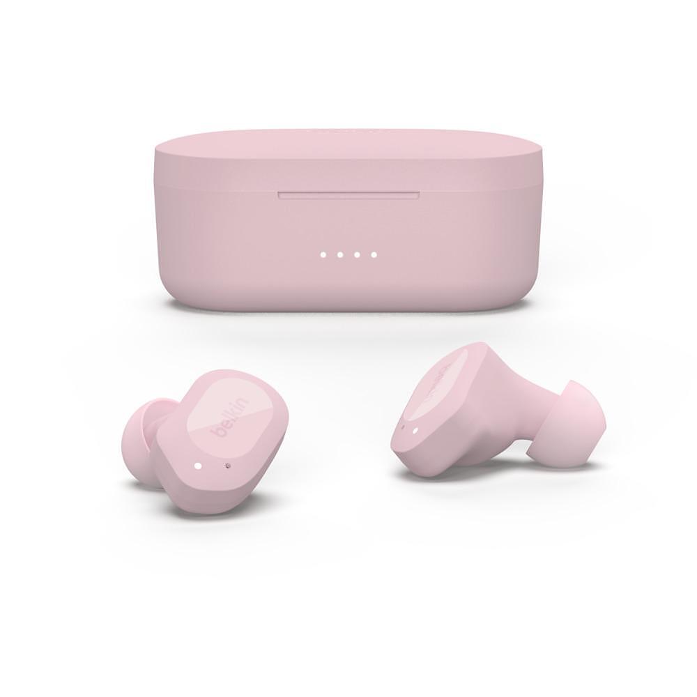 Безжични слушалки - Безжични слушалки Belkin Soundform Play True Wireless, Розови