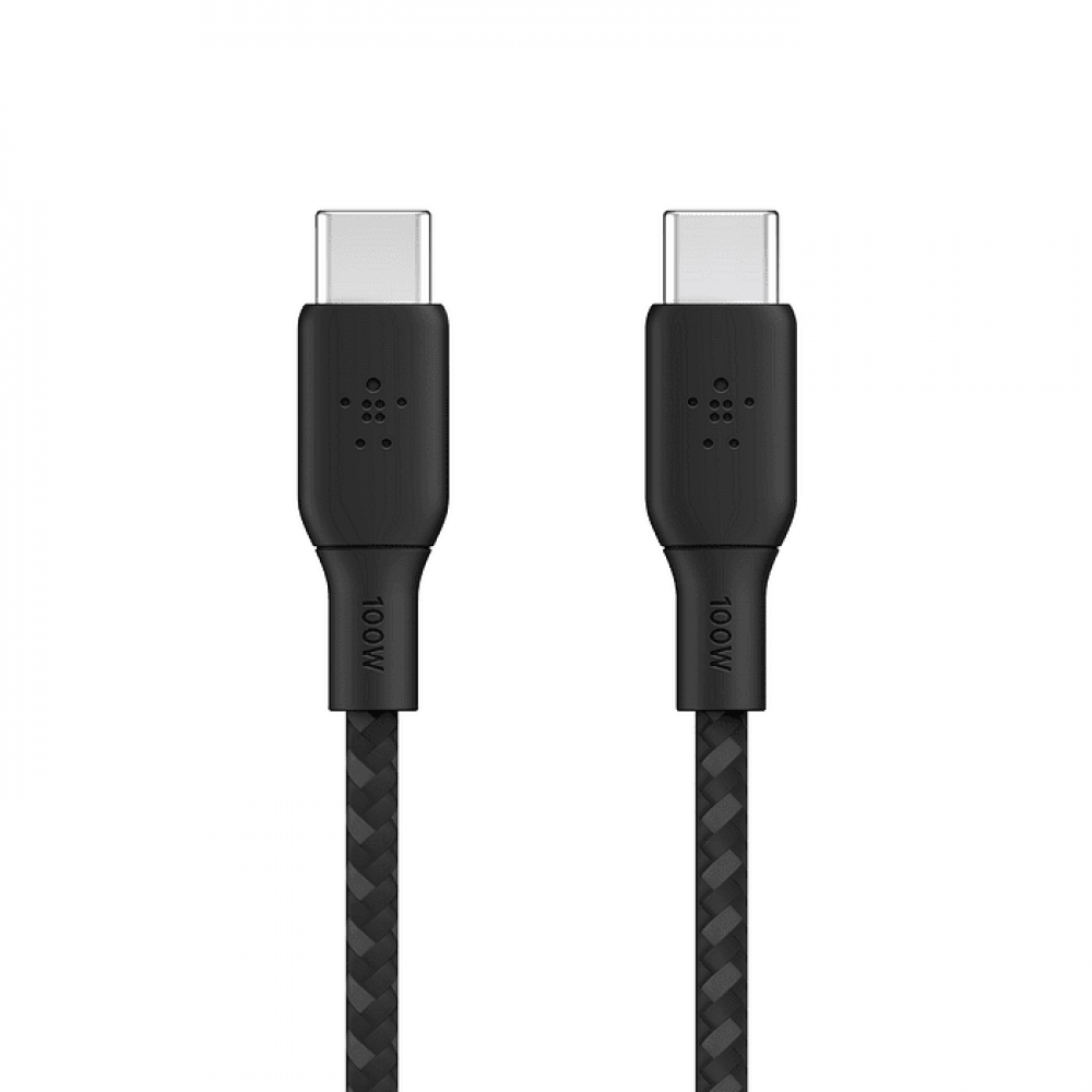 USB кабели - Кабел с оплетка Belkin BoostCharge 100W, USB-C към USB-C 2M, Черен