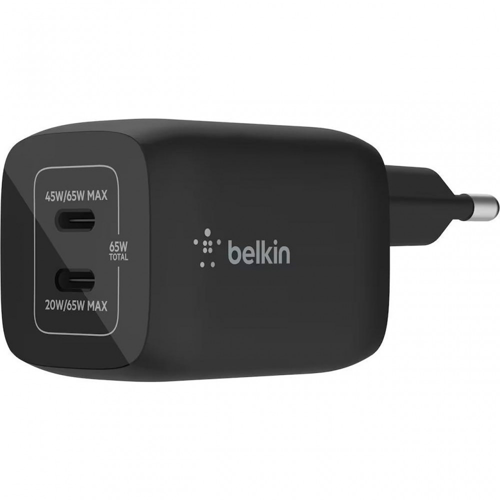 Зарядни устройствa - Зарядно Belkin BoostCharge USB-C x 2 65W, Черен