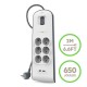 Зарядни устройствa - Защитен разклонител Belkin, 6 гнезда, 650J, 2M, 2 USB-A порта 2.4A/12 W