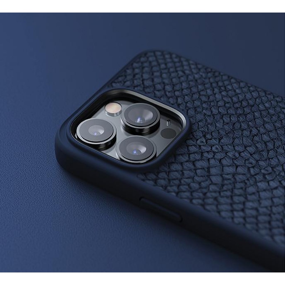 Калъфи - Njord Magsafe калъф кожа от сьомга за iPhone 14, Петролено син