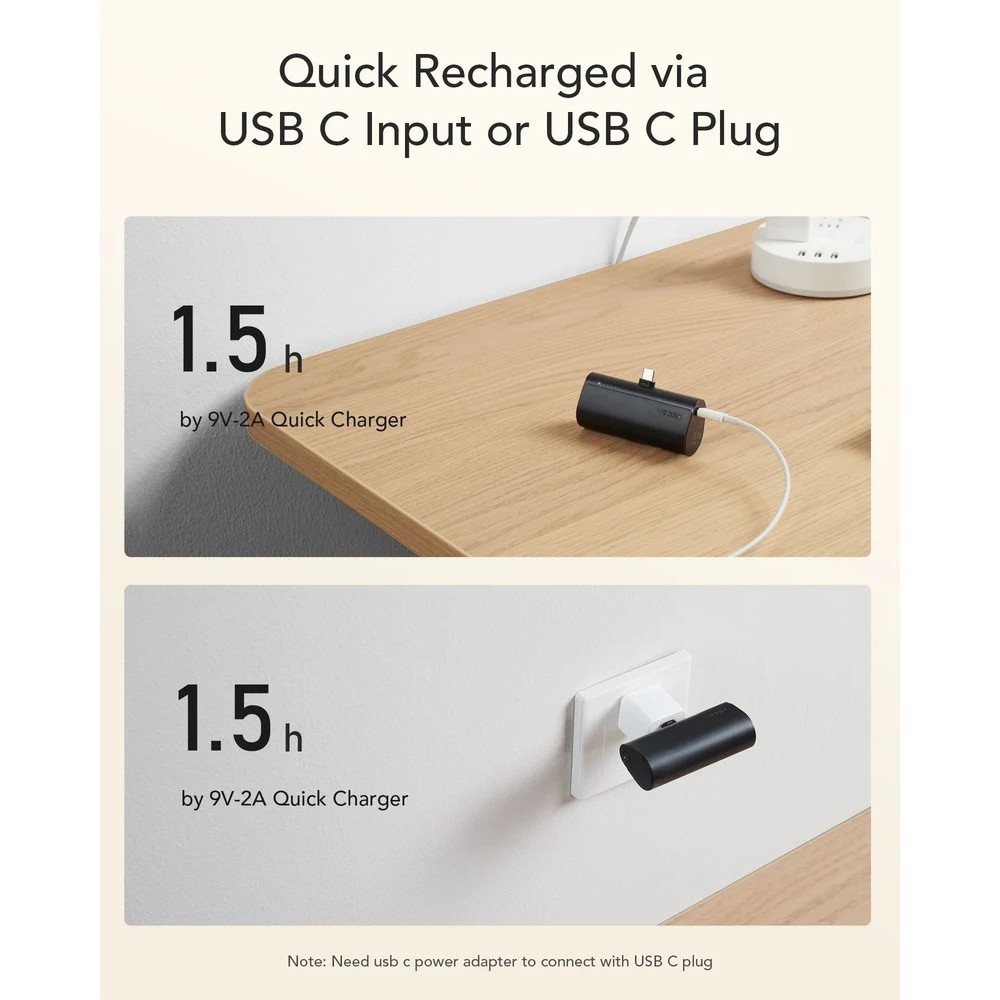 [parent_category] -  - Външна батерия VEGER 5 000 mAh с вграден конектор Type C PD QC3.0 3A 20W PlugOn (W0556)