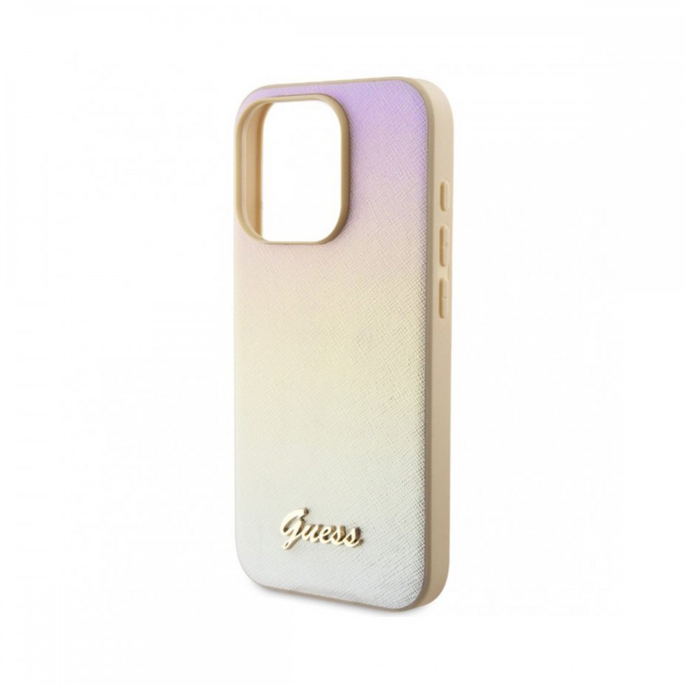 Калъфи - Калъф Guess Leather Iridescent Metal Script Back Case за Apple iPhone 15