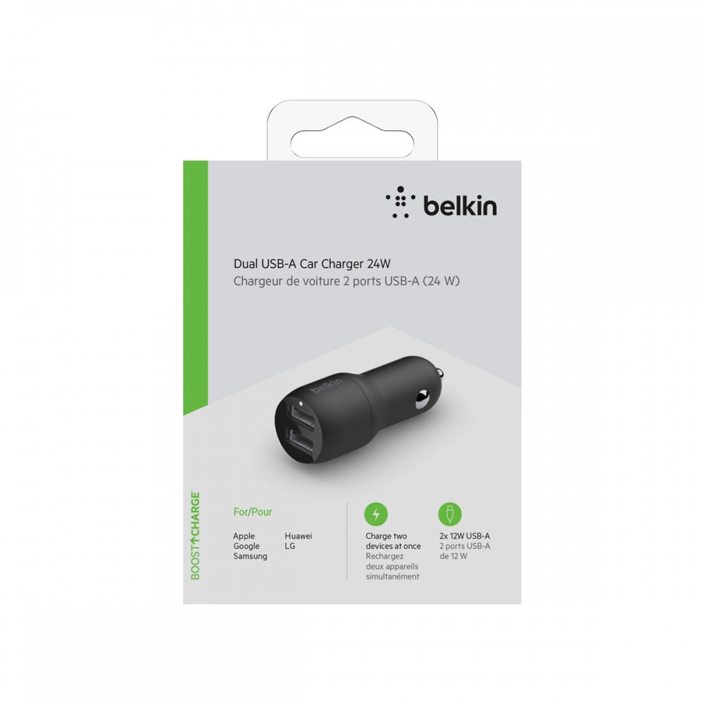 Зарядни устройствa - Зарядно за кола Belkin Dual USB-A 12W X2 Black