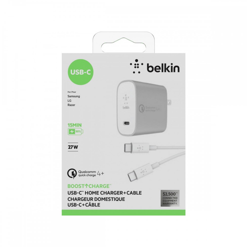 Зарядни устройствa - Адаптер Belkin USB-C Quick Charge 4 Plus с кабел 27W