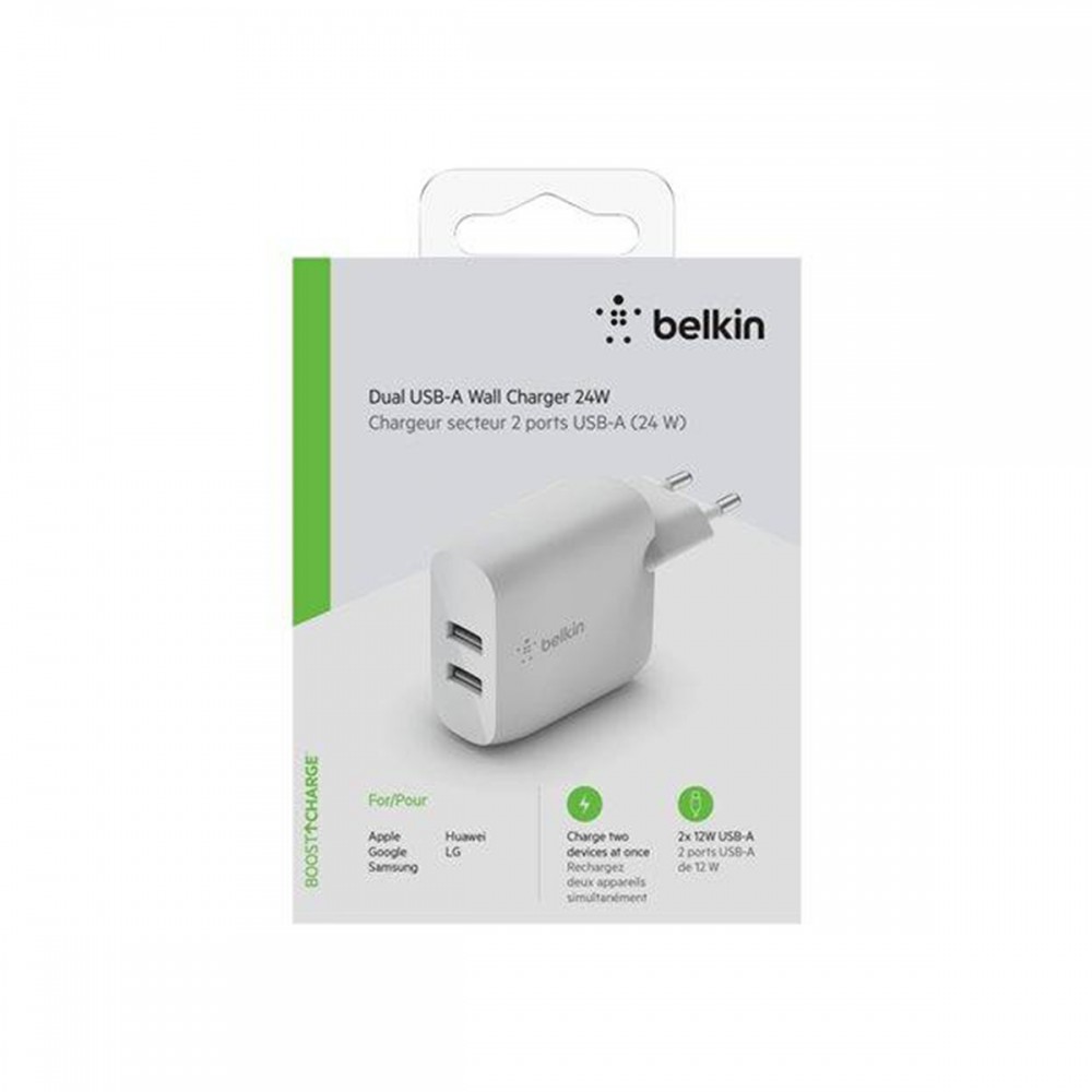 Зарядни устройствa - Зарядно Belkin BOOST CHARGE USB-A 12W X2 Dual White