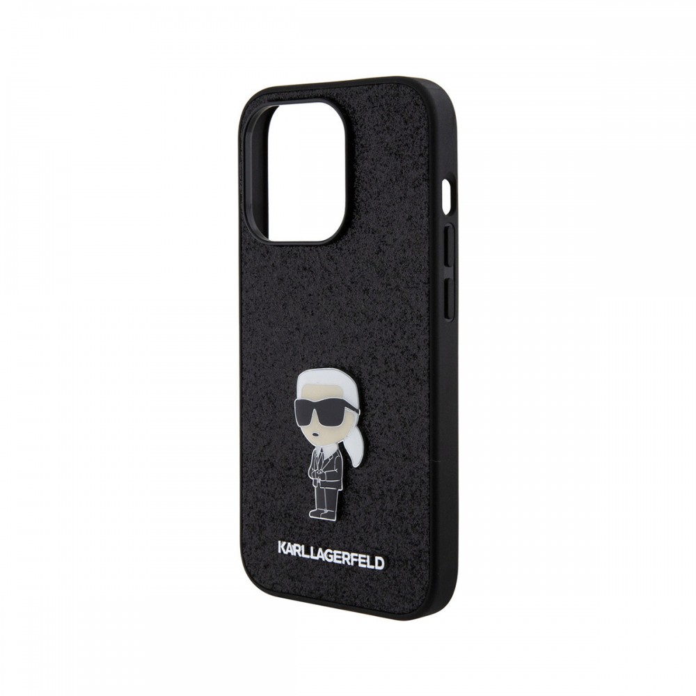Калъфи - Калъф Karl Lagerfeld Fixed Glitter Ikonik Logo Metal Pin за Apple iPhone 15 Pro
