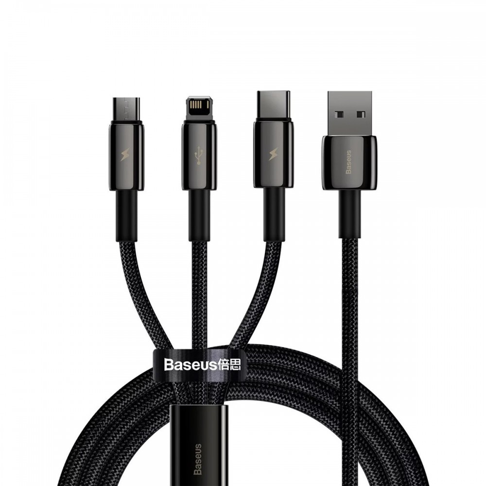 USB кабели - Универсален кабел Baseus Tungsten Gold 3-in-1 Black